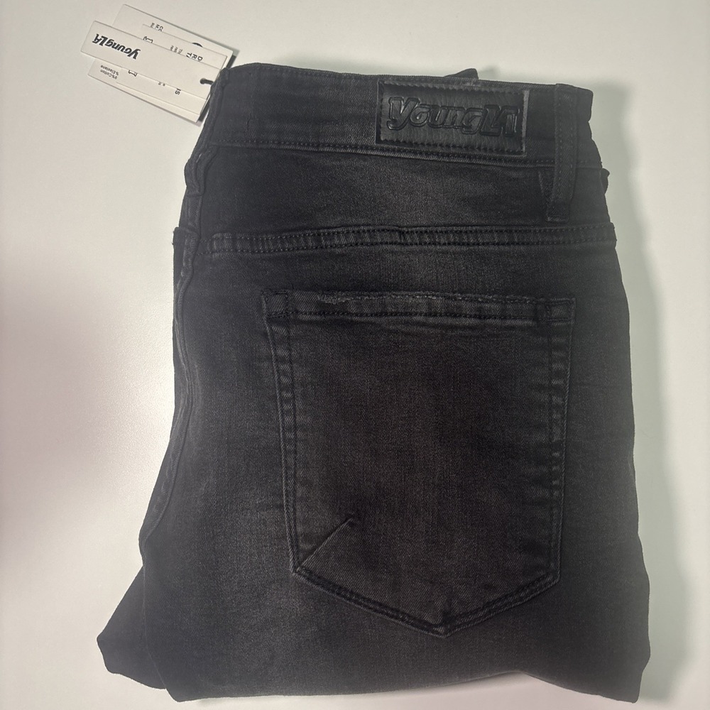 Young LA 34X 32 Men's Black Ripped Distressed Skinny Jeans Ankle Zip YoungLA